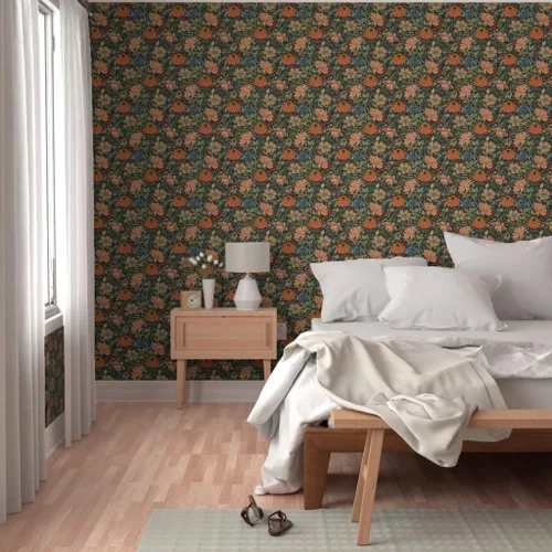 Miniatura 5 de Papel tapiz para despegar y pegar, diseño Art Nouveau con flores negras, diseño floral, decoración de jardín, papel pintado extraíble Spoonflower