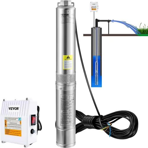 Miniatura 11 de VEVOR Bomba Sumergible de Pozo Profundo, 1HP 115V/60Hz, Flujo de 37gpm Cabeza de 207ft, con Cable Eléctrico de 33ft, Bomba de Agua de Acero