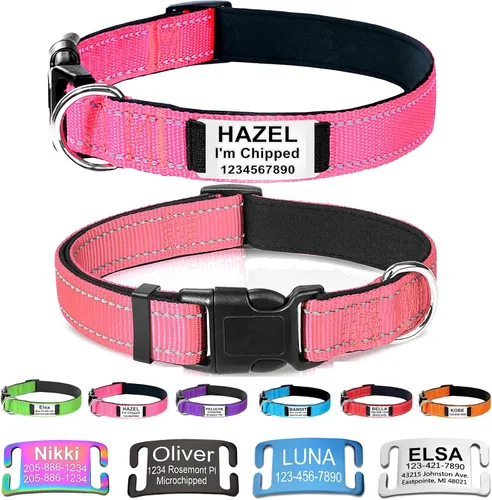 Miniatura 13 de Collares de perro personalizados con placa de nombre, etiquetas de identificación grabadas con collar de nailon reflectante, collar de neopreno