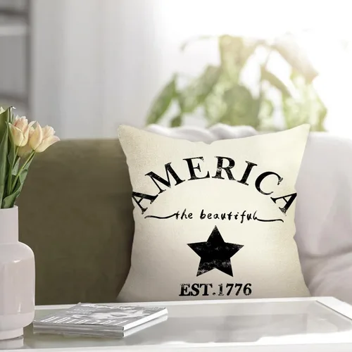 Miniatura 5 de Funda de almohada decorativa de 4 de julio de 1776 con diseño patriótico de América Est. 1776, decoración rústica del hogar, funda de cojín
