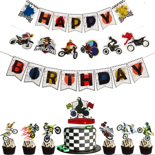 Cartel temático de motocicleta, suministros de fiesta, decoración de cumpleaños de motocross, suministros de fiesta, pancartas para decoración de