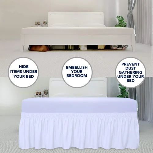 Miniatura 8 de Pure Eco Falda de cama envolvente tamaño individual de 10 pulgadas con caída a medida con tres lados de tela ajustables y cinturones elásticos