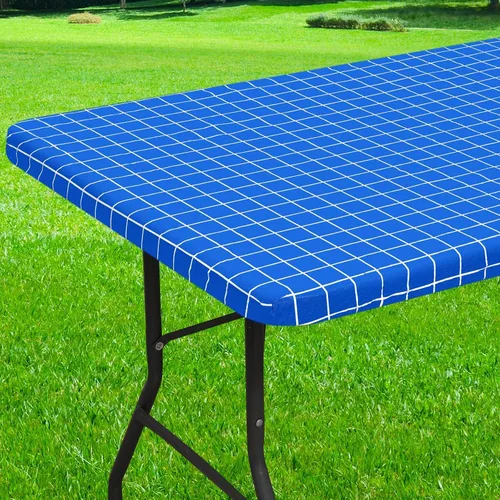 Miniatura 32 de Mantel redondo de vinilo de 36 a 44 pulgadas, mantel elástico impermeable con reverso de franela, mantel de plástico para picnic, campamento, al Café