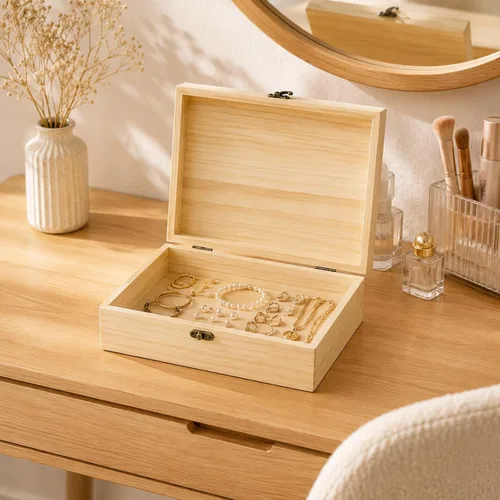 Miniatura 4 de JJSQ - Caja de almacenamiento grande de madera con tapa con bisagras, rectangular, sin terminar, sin pintar, caja de almacenamiento de madera