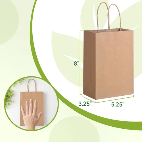 Miniatura 2 de Brothersbox Bolsas pequeñas de papel marrón con asas 100 PCS, 5.25 * 3.25 * 8 pulgadas, bolsas de regalo de papel kraft a granel para manualidades