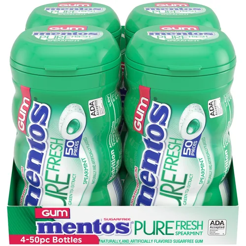 Miniatura 4 de Mentos - Goma de mascar Pure Fresh, Goma de mascar libre de azúcar, con xilitol, sabor Spearmint, botella de 50 unidades (paquete de 4 unidades)