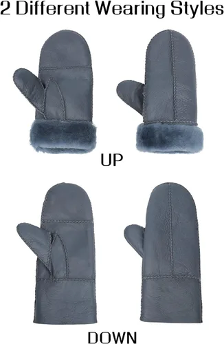 Miniatura 4 de Surblue Manoplas de piel de oveja de invierno para mujer, piel de cordero de primera calidad