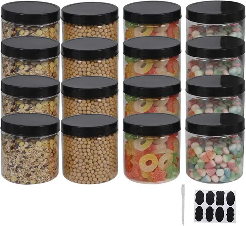 Miniatura 10 de zmybcpack Tarros de plástico con tapas, etiquetas adicionales, 1 bolígrafo, tarro transparente con sello de PET para almacenamiento de alimentos
