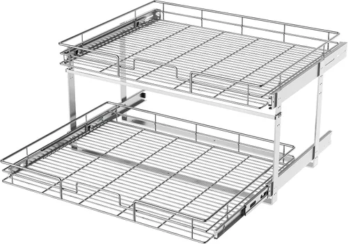 LOVMOR Organizador de gabinete extraíble individual de 2 niveles, 25½ pulgadas de ancho x 21½ pulgadas de profundidad, estantes deslizantes de