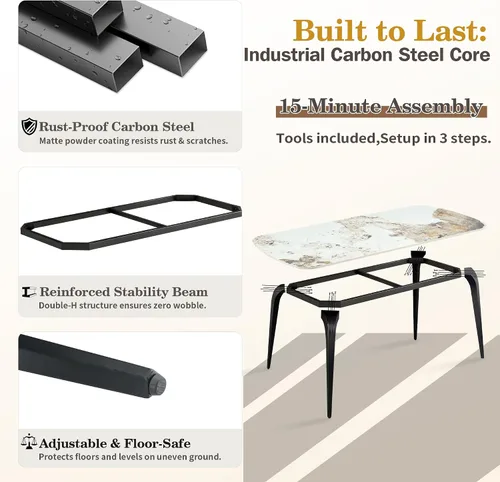 Miniatura 5 de Modern Dining Table Set for 4,50" Sintered Stone Table Set for 4,Marble Dining Table Set of 4 with Upholstered Chair,5 Piece Rectangular Dining Room