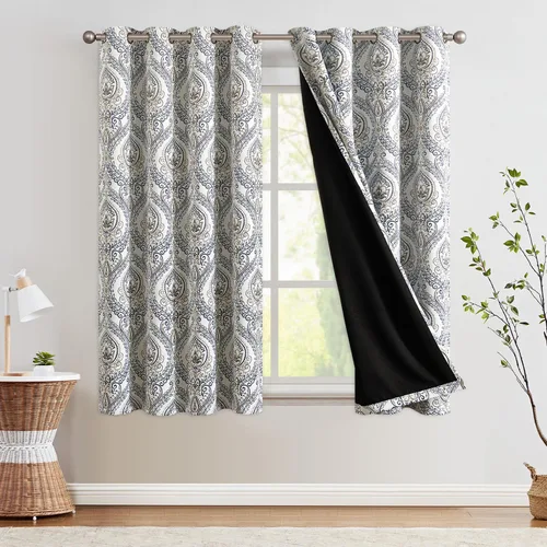 jinchan Cortinas opacas de 72 pulgadas de largo, 2 paneles de medallón de damasco azul, cortinas de ventana para dormitorio, con ojales, aislamiento
