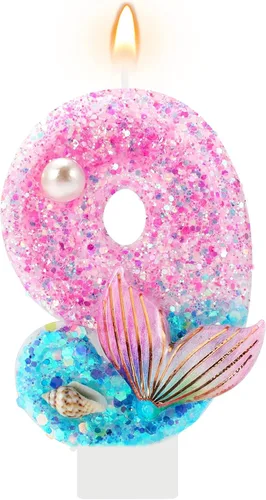 Miniatura 20 de AKURIEEY Vela de Sirena de 7º Cumpleaños Rosa Azul Números 7 Vela para Niñas Decoración de Pastel Decoraciones de Cupcakes Decoración de Fiesta