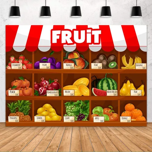 Miniatura 9 de Fondo de supermercado de frutas Exposición de frutas de verano Temporada de cosecha Uvas de fresas Fondo de cabina de fotos Fondo de decoración