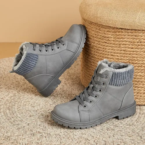 Miniatura 6 de Uoidru Botas de combate para mujer, botines de tobillo negro, botas de nieve de invierno, botas blancas con cordones, cómodas botas peludas