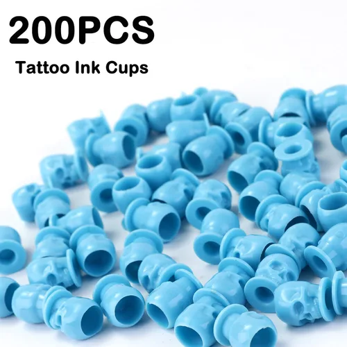 Miniatura 29 de Tapas de tinta de tatuaje, vasos desechables de tinta de tatuaje de calavera, 200 unidades, tapas de tinta de plástico para tatuajes, maquillaje
