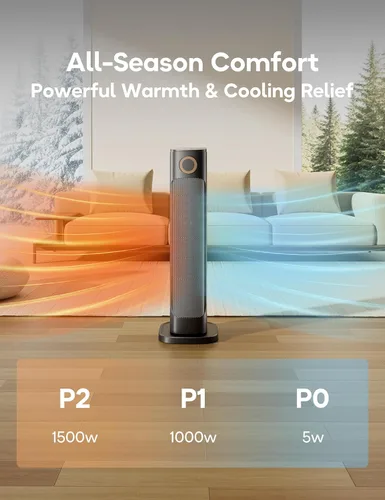 Miniatura 5 de Combo de calentador de patio y ventilador para uso en interiores con 3 niveles de calor, torre de 1500 W, espacio eléctrico portátil al aire libre