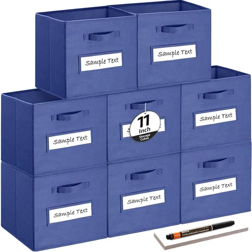 Miniatura 14 de Cubos de almacenamiento de tela (juego de 8) cubos de almacenamiento de 11 pulgadas, cubos de almacenamiento con 8 etiquetas, tarjetas de ventana