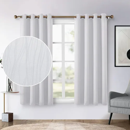 Miniatura 12 de HOMEIDEAS Cortinas opacas blancas grisáceas de 52 x 63 pulgadas, diseño geométrico marroquí en relieve, enrejado geográfico, para oscurecer