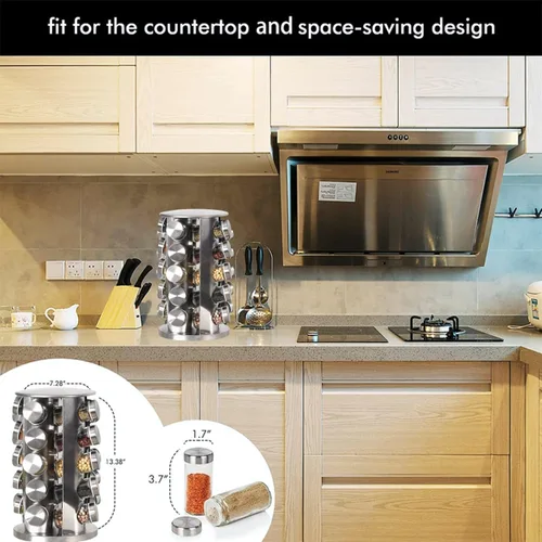 Miniatura 5 de EBIZ&TECH - Estante giratorio para 20 tarros de acero inoxidable con base antideslizante - Organizador de encimera de cocina para fácil acceso
