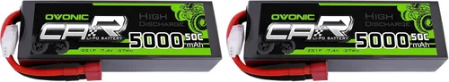 Miniatura 7 de OVONIC Batería Lipo de 7.4V 5000mAh 50C 2S Lipo Batería HardCase con Dean Estilo T Plug para RC Car Bigfoot Arrma Axial Losi Slash Buggy y Monster