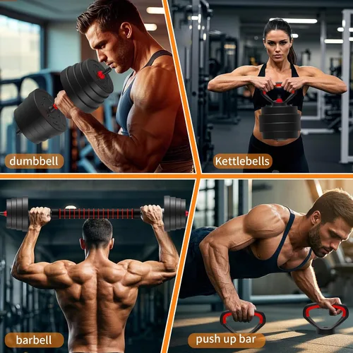 Miniatura 3 de Adjustable Dumbbell Set 25/45/75/90LB, Changeable Dumbbell Set with Connecting Rod 4 in1 Dumbbells Set Used as Barbell, Kettlebells, Push up Bar