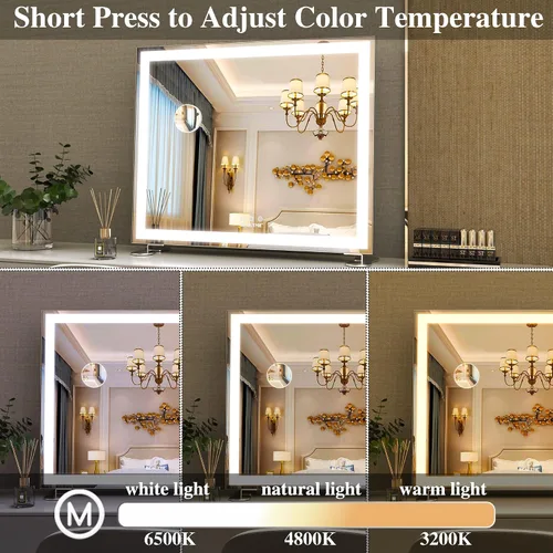 Miniatura 6 de ANYHI Hollywood Espejo de maquillaje con luces, espejo grande iluminado para tocador, espejo de escritorio/pared con luces, pantalla táctil