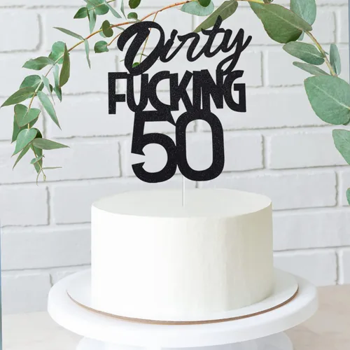 Miniatura 3 de Dirty Fuxking - Decoración para pastel de cumpleaños 50 – Decoración para pastel de 50 cumpleaños con purpurina negra – Divertida decoración