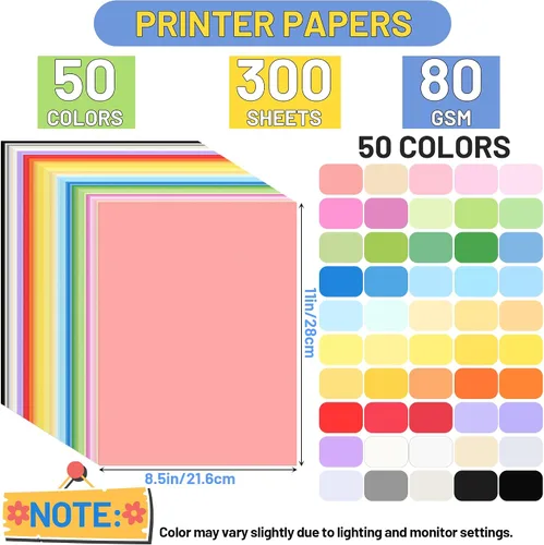 Miniatura 2 de Papel de construcción de 50 colores, 300 unidades, papel de color a granel de 8.5 x 11 pulgadas para manualidades, cartulina gruesa de 80 GSM