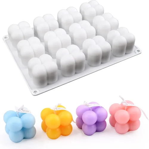 Moldes de vela de burbujas 3D - Molde de silicona de cubo de 12 cavidades para hacer velas y jabón, molde de pastel de burbuja para hornear pastel