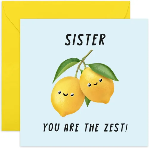 Old English Co. - Divertida tarjeta de cumpleaños de limón para hermana, tarjeta de felicitación "You Are The Zest" para ella, tarjeta de