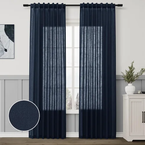Miniatura 56 de Aersas Aqua Green Linen Curtains 84 Inches Long 2 Panels Set Back Tab Rod Pocket Living Room Curtain Farmhouse Rustic Light Filtering Hook Drapes
