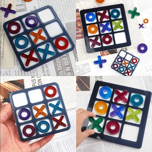 Miniatura 7 de Molde de silicona para juego de ajedrez Tic-Tac-Toe OX, molde de tablero de ajedrez 3D, molde de espejo de resina epoxi para bricolaje, molde