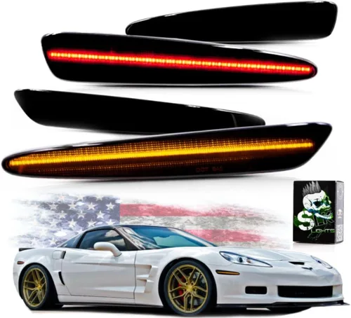 SLK -Luces LED Laterales Marcador para Chevrolet C6 Corvette 2005-2013 - Frente Ámbar y Trasero Rojo - Reemplazar las Lámparas de Marcador Lateral
