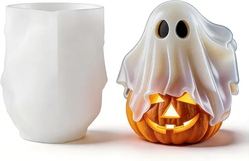 Miniatura 18 de Moldes 3D de fantasmas de Halloween para hacer velas, fundición de resina y decoración de bricolaje Halloween 3D ghost mold, reusable & flexible