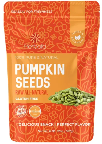 Herbaila Semillas de calabaza crudas sin sal, 2 libras. Semillas de calabaza crudas de Pepitas sin sal, semillas de calabaza sin sal, semillas de