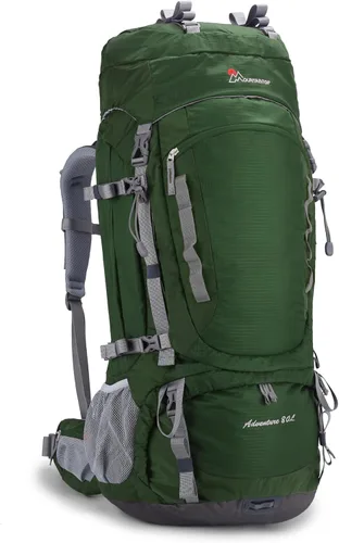 MOUNTAINTOP Mochila de marco interno de 80L para hombre y mujer Mochila de senderismo con cubierta de lluvia Verde oscuro-80l