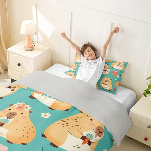 Miniatura 5 de Erosebridal Cute Capybara Duvet Cover Twin Kawaii Capybara Eating Ice Cream Comforter Cover for Kids Teens Cartoon Cute Animals Bedding Set Cake