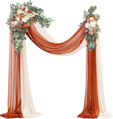 Miniatura 21 de Floroom Kit de Flores de Arco con Cortinas (Paquete de 4) - 2 piezas de Guirnalda Floral Artificial Rosa Rubor con 2 piezas de Tela Drapeada
