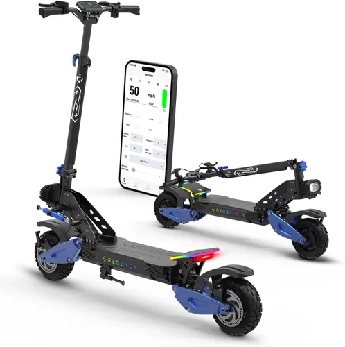 Scooter eléctrico todoterreno – Scooter para adultos de motor dual más rápido de 50 MPH, pico de 5000 W, alcance largo de 55 millas, neumáticos