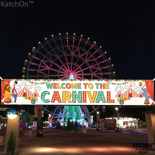 Miniatura 6 de Fondo de bienvenida al carnaval: 120 x 20 pulgadas, pancarta de carnaval para patio, decoraciones de fiesta temática de carnaval, juegos de carnaval