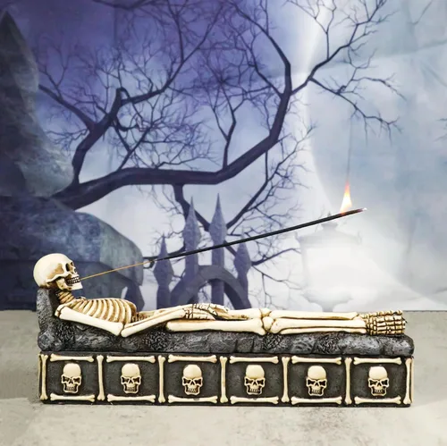 Miniatura 6 de Ebros Gift Ossuary - Esqueleto escalofriante de hueso macabro, descansa en paz, lápida, cementerio, incienso, soporte para quemador y caja