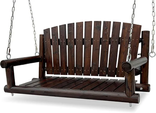 3.5 FT Rustic Log Wooden Porch Swing, Heavy-Duty 900 LBS, Outdoor Hanging Bench for Patio, Garden, Yard – Solid Fir Wood, Handcrafted,