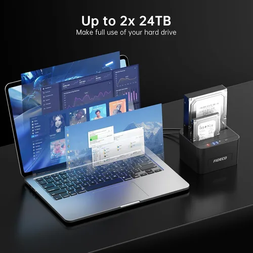 Miniatura 5 de Estación de acoplamiento de disco duro externo FIDECO, base de disco duro para HDD SATA SSD de 2.5 y 3.5 pulgadas, estación de acoplamiento de disco