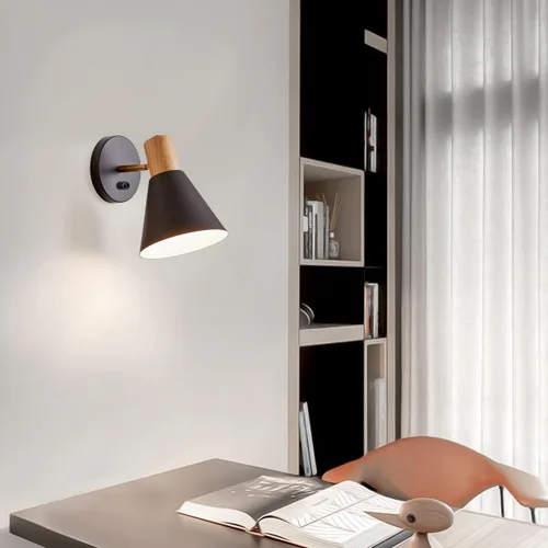 Miniatura 3 de ClanKin Apliques de pared con interruptor de perilla, lámpara de pared ajustable negra para dormitorio industrial, iluminación de fregadero de baño