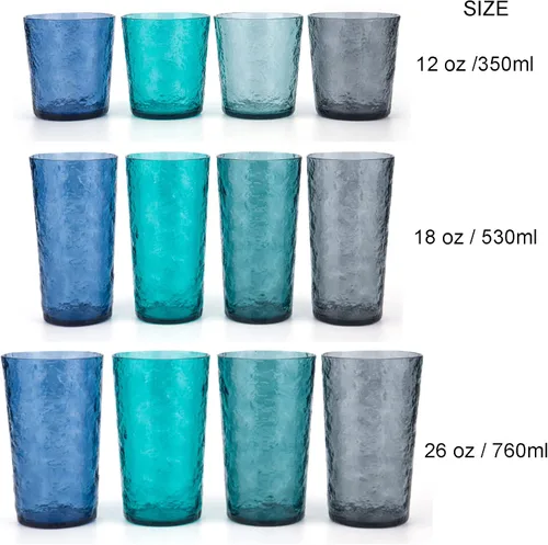 Miniatura 5 de KX-WARE Vasos de plástico de acrílico de 12 onzas, juego de 8 unidades, color azul Gris