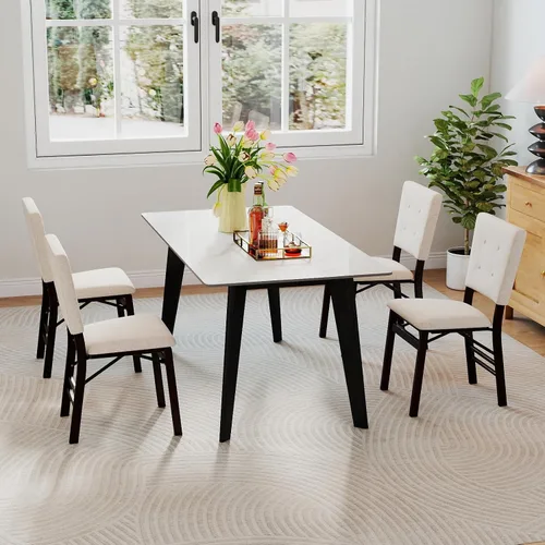 Miniatura 6 de Giantex - Juego de 2 sillas de comedor plegables, silla de cocina sin brazos con asiento acolchado y respaldo inclinable, patas de madera de goma