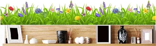Miniatura 5 de Calcomanías de pared con borde de flores coloridas de hierba verde primaveral, despegar y pegar, para aniversario, día de la madre, cocina, sala