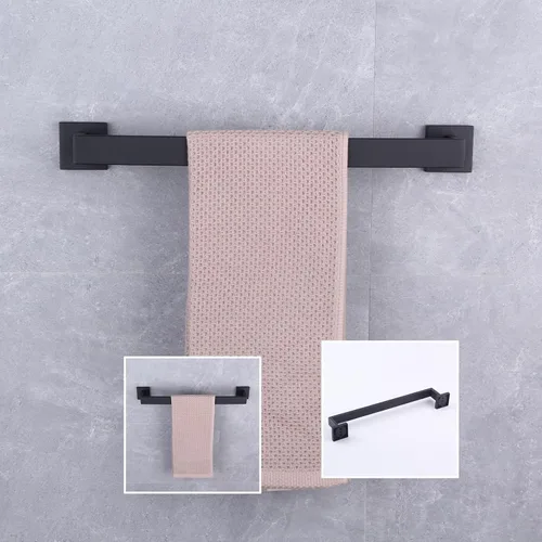 Miniatura 7 de GERZWY Barra de toalla de baño de acero inoxidable SUS 304 de 16 pulgadas, color negro mate, estilo moderno, montaje en pared FG160140-BK