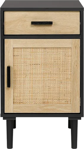 Miniatura 7 de Finnhomy Juego de 2 mesitas de noche altas, mesita de noche, juego de 2 con cajón y estante, puertas decoradas a mano, mesitas de noche con Negro