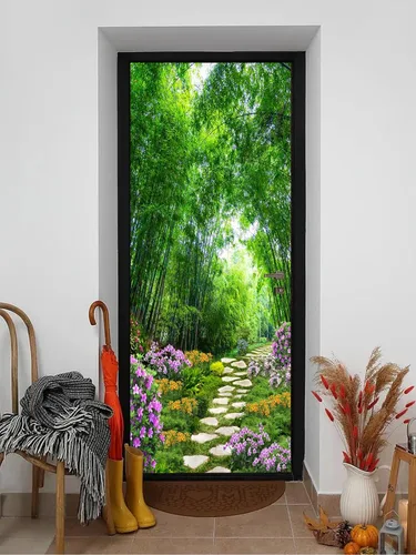 Miniatura 13 de artfanke Adhesivos 3D para puerta, 30.3 x 78.7 pulgadas, papel tapiz de piedra para puerta de escalera de piedra, calcomanías autoadhesivas